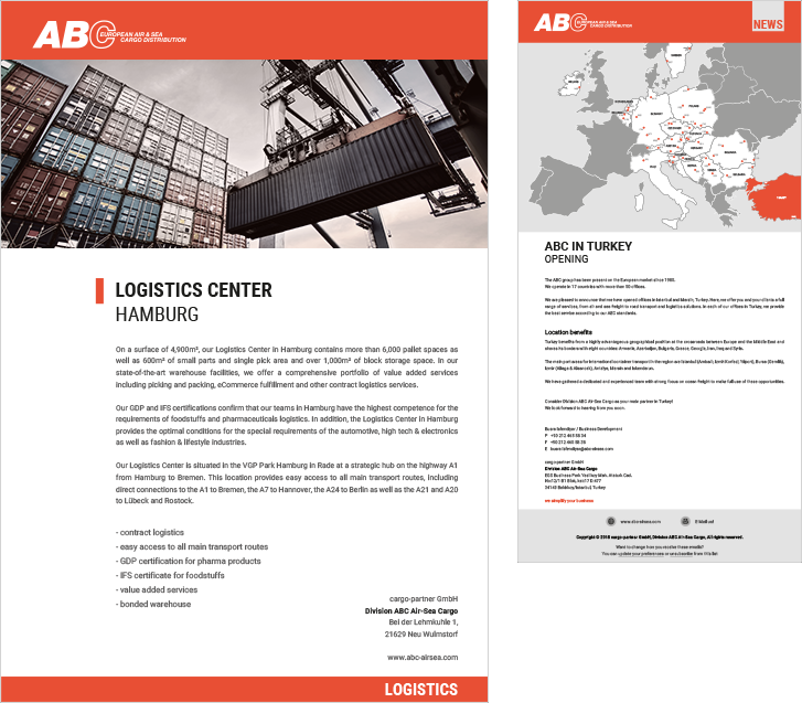 folder design and newsletter for abc air & sea, design by catalina sedlak allround designer, print design, print layout, print materials, corporate design